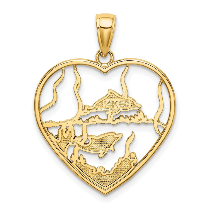 Lovely Rita's Pendants & Charms 14k Yellow Gold Casted Solid Multi-colored Enamel Polished Finish Dolphins In Heart Charm Pendant