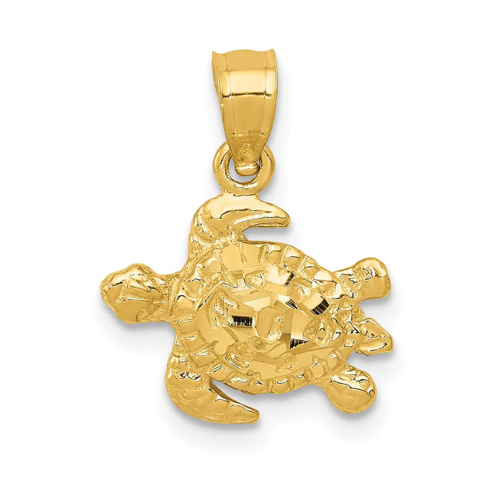 Lovely Rita's Pendants & Charms 14k Yellow Gold Casted Solid Open Back Diamond-cut Polished Finish Turtle Charm Pendant