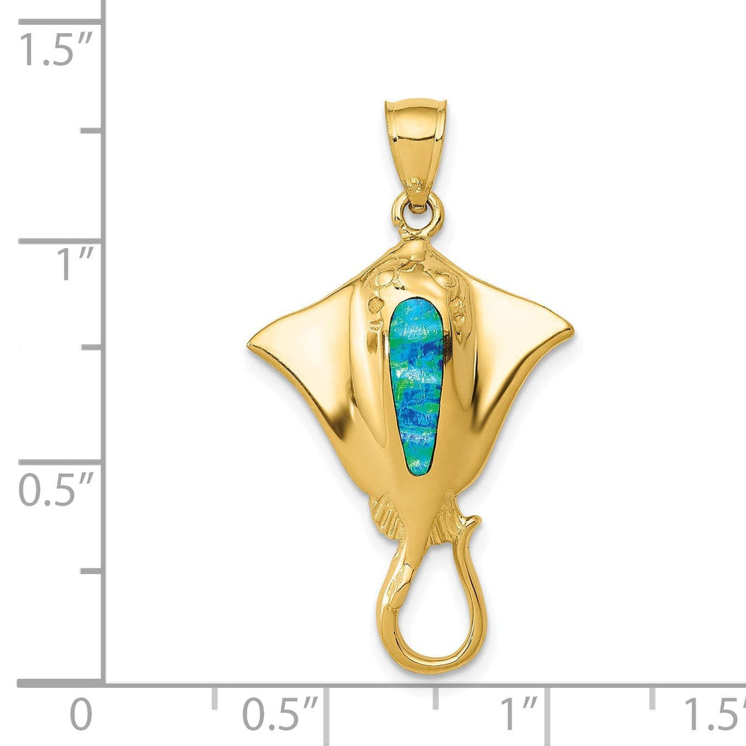 Lovely Rita's Pendants & Charms 14k Yellow Gold Casted Solid Open Back Polished Finish Created Blue Opal Stingray Charm Pendant