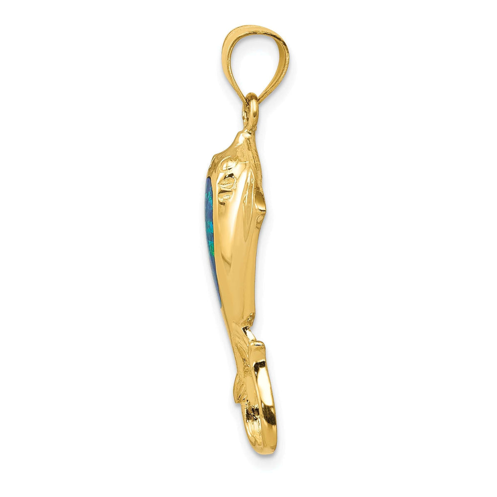 Lovely Rita's Pendants & Charms 14k Yellow Gold Casted Solid Open Back Polished Finish Created Blue Opal Stingray Charm Pendant