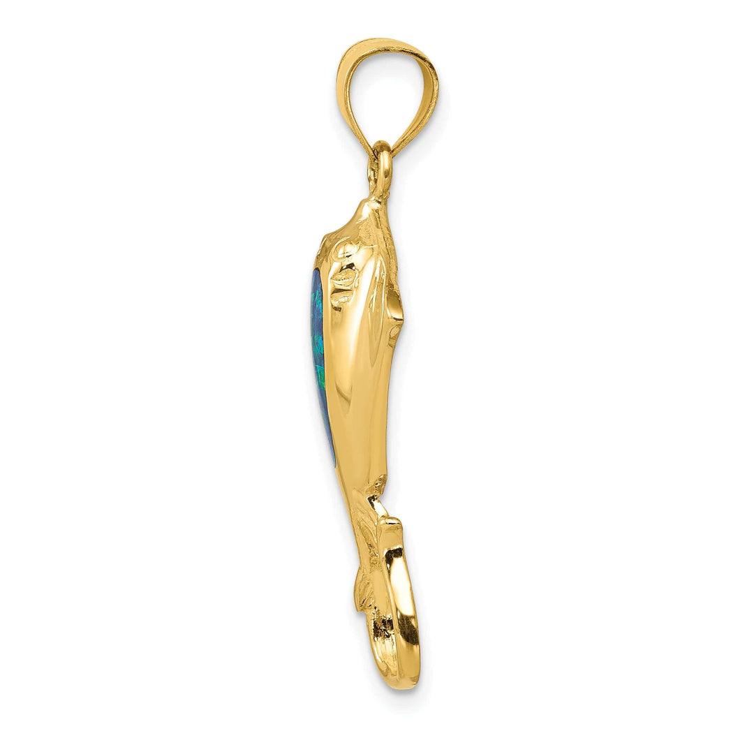 Lovely Rita's Pendants & Charms 14k Yellow Gold Casted Solid Open Back Polished Finish Created Blue Opal Stingray Charm Pendant