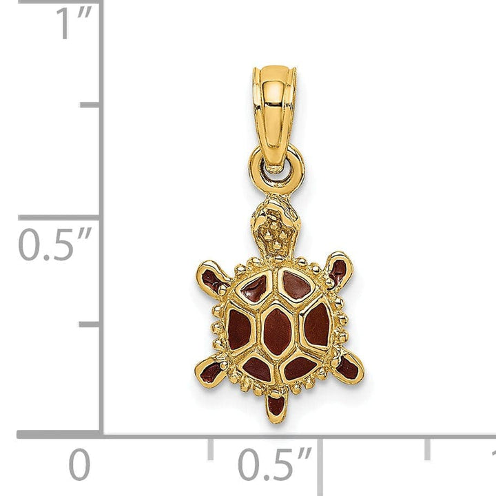 Lovely Rita's Pendants & Charms 14k Yellow Gold  Casted Solid Polished 3D Brown Enamel Tortoise Charm Pendant
