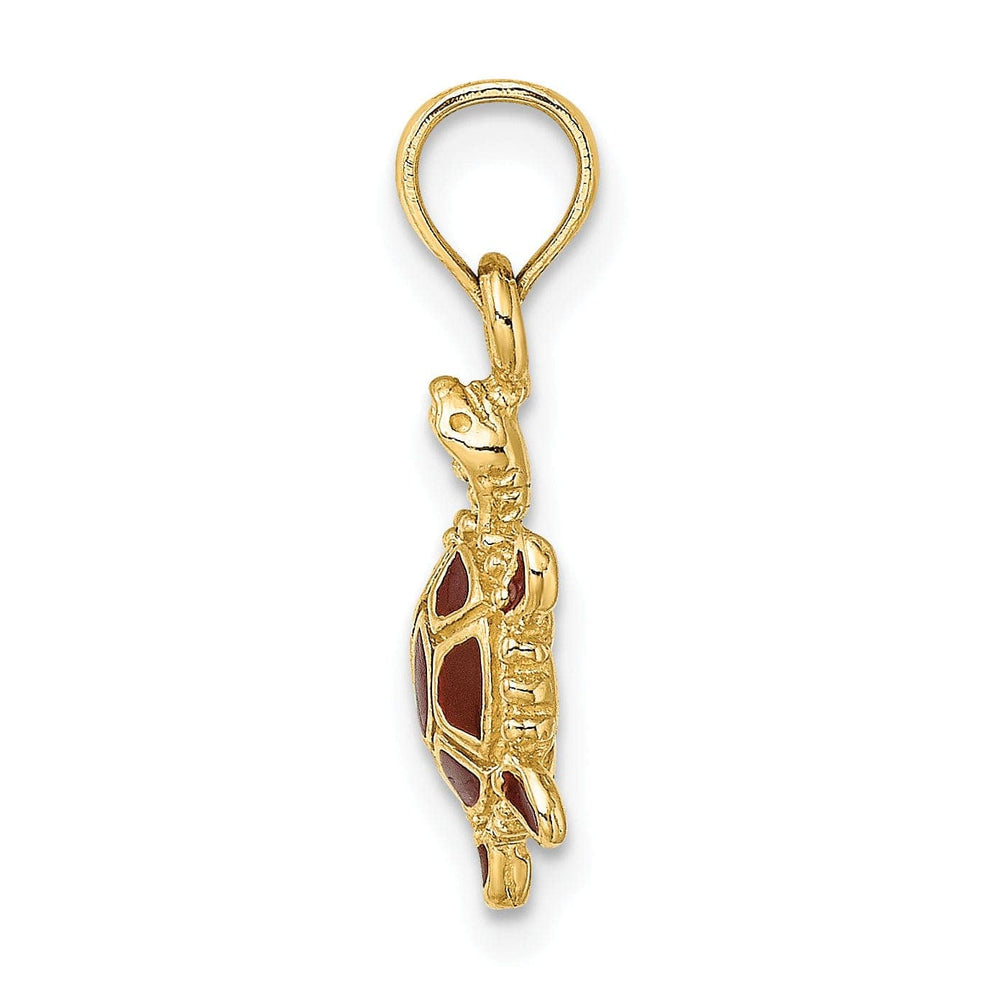 Lovely Rita's Pendants & Charms 14k Yellow Gold  Casted Solid Polished 3D Brown Enamel Tortoise Charm Pendant