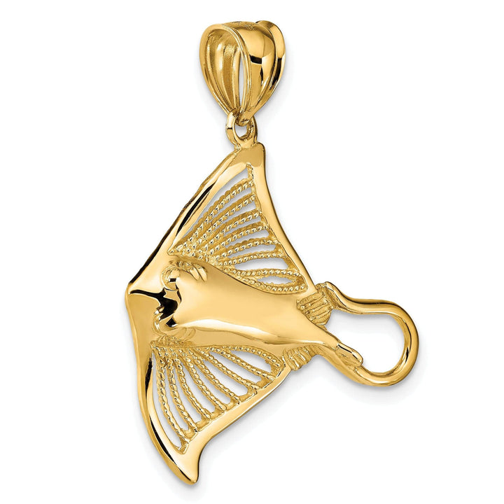 Lovely Rita's Pendants & Charms 14K Yellow Gold Casted Solid Polished and Cut-Out Textured Finish Accent Stingray Charm Pendant