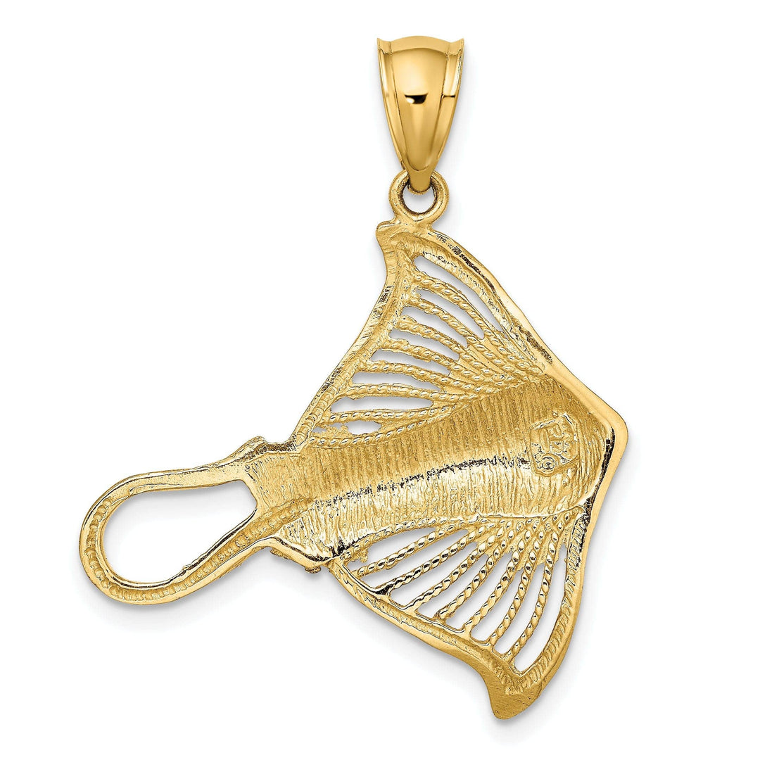 Lovely Rita's Pendants & Charms 14K Yellow Gold Casted Solid Polished and Cut-Out Textured Finish Accent Stingray Charm Pendant