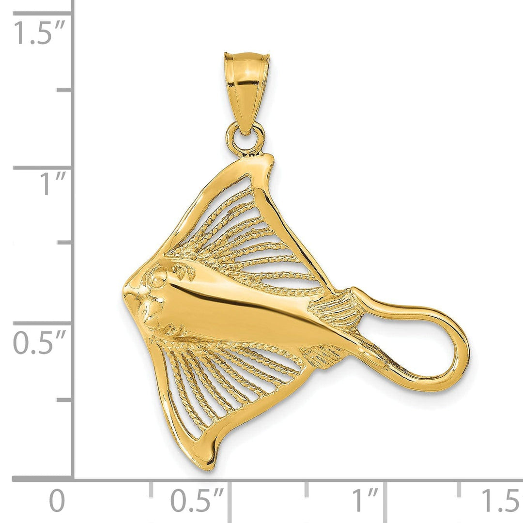 Lovely Rita's Pendants & Charms 14K Yellow Gold Casted Solid Polished and Cut-Out Textured Finish Accent Stingray Charm Pendant