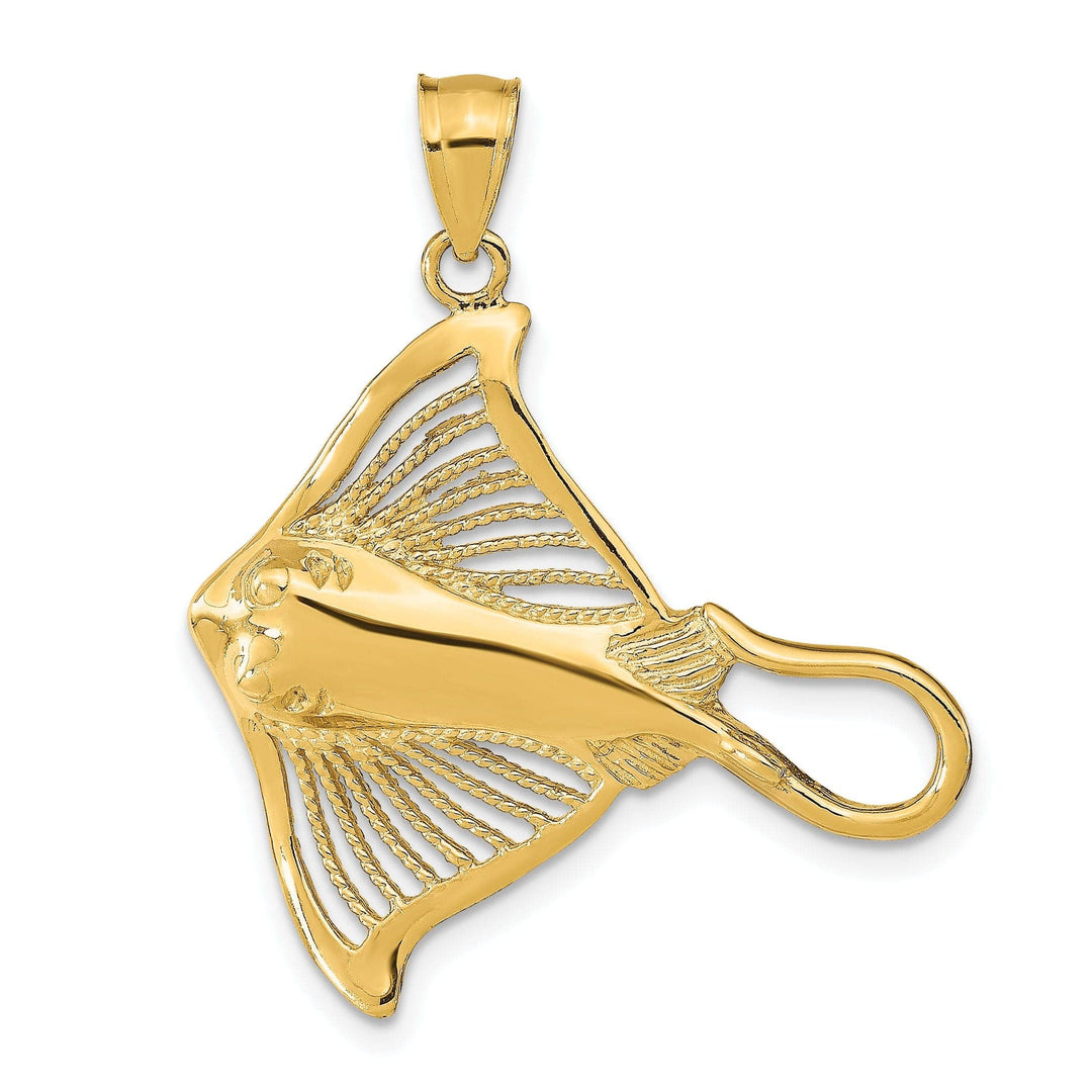 Lovely Rita's Pendants & Charms 14K Yellow Gold Casted Solid Polished and Cut-Out Textured Finish Accent Stingray Charm Pendant