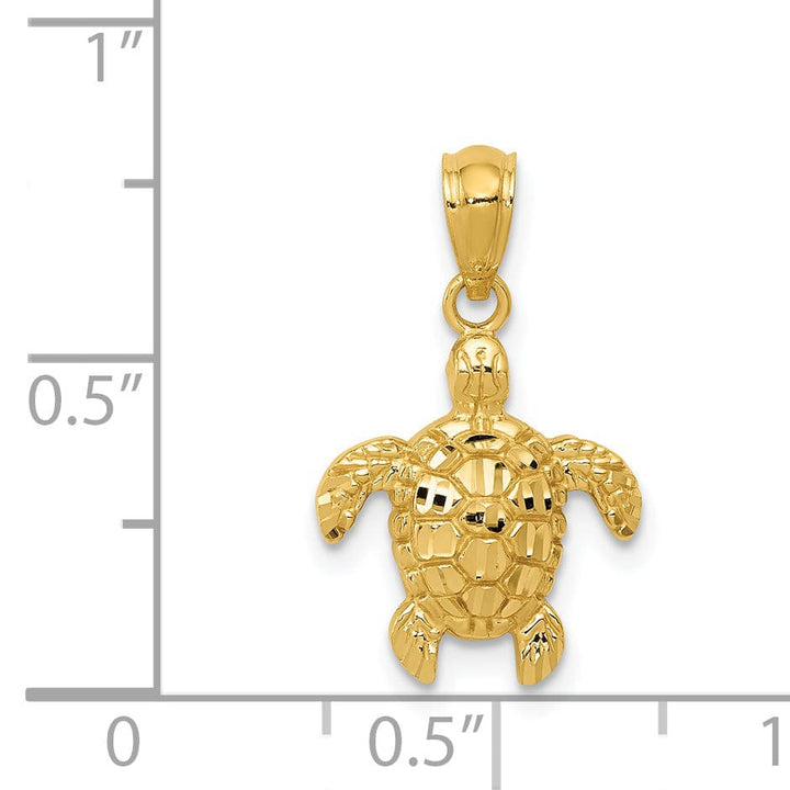 Lovely Rita's Pendants & Charms 14k Yellow Gold Casted Solid Polished and Textured Finish Diamond-cut Turtle Charm Pendant