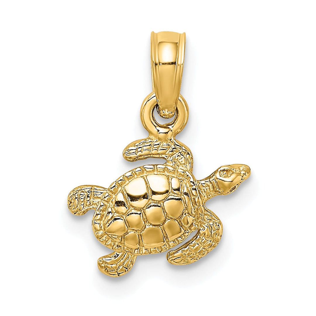 Lovely Rita's Pendants & Charms 14k Yellow Gold Casted Solid Polished and Textured Finish Sea Turtle Charm Pendant