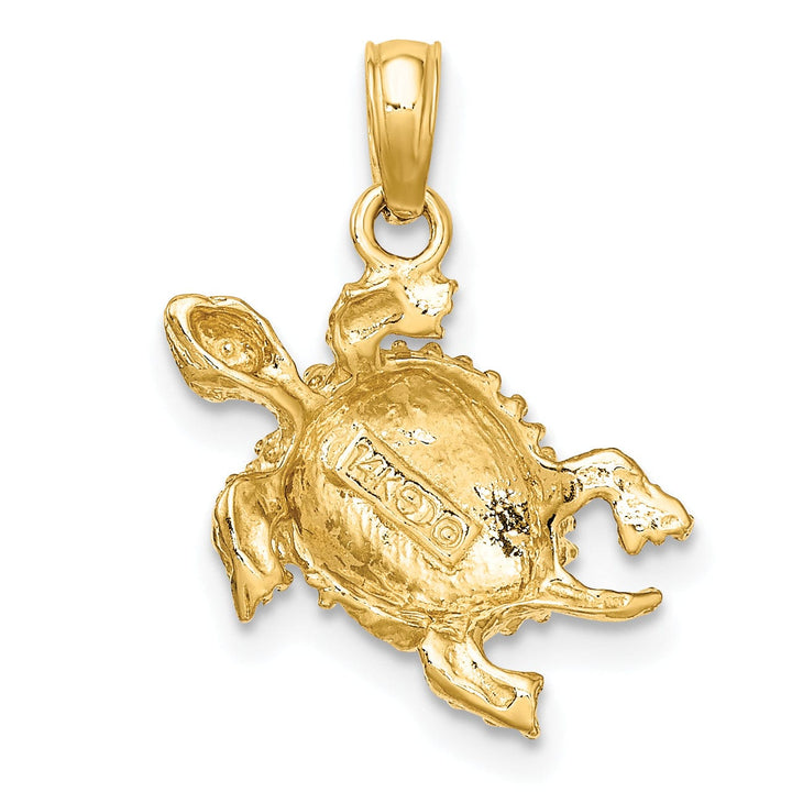 Lovely Rita's Pendants & Charms 14k Yellow Gold Casted Solid Polished and Textured Finish Sea Turtle with Tail Charm Pendant