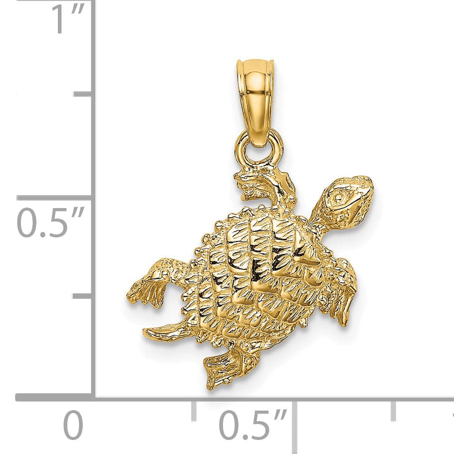 Lovely Rita's Pendants & Charms 14k Yellow Gold Casted Solid Polished and Textured Finish Sea Turtle with Tail Charm Pendant