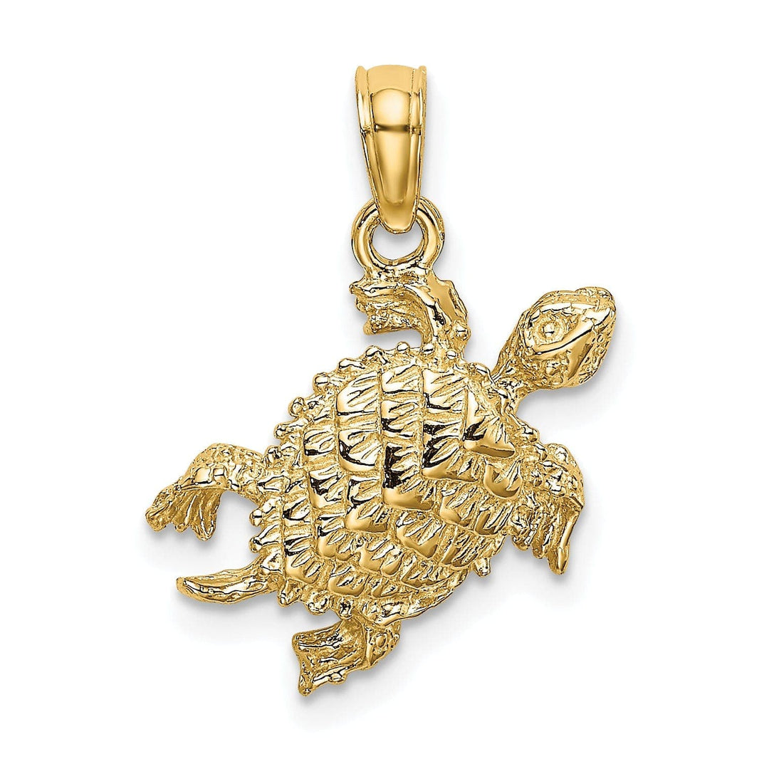 Lovely Rita's Pendants & Charms 14k Yellow Gold Casted Solid Polished and Textured Finish Sea Turtle with Tail Charm Pendant