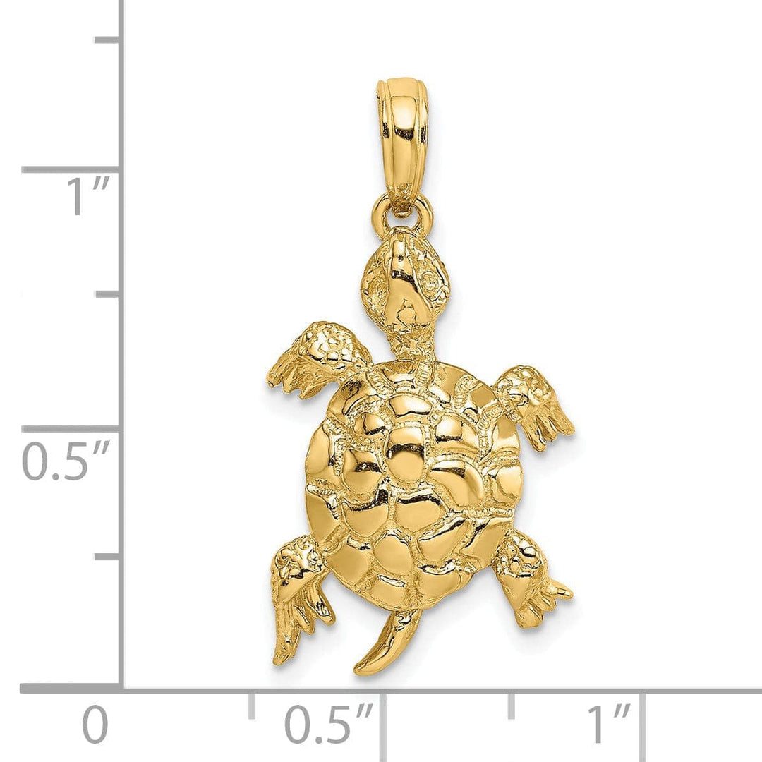 Lovely Rita's Pendants & Charms 14k Yellow Gold Casted Solid Polished and Textured Finish Turtle Charm Pendant