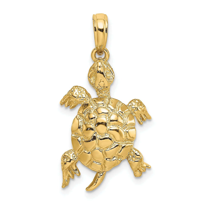 Lovely Rita's Pendants & Charms 14k Yellow Gold Casted Solid Polished and Textured Finish Turtle Charm Pendant