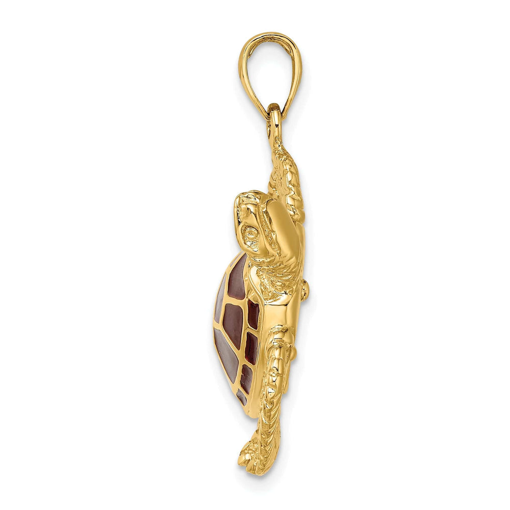 Lovely Rita's Pendants & Charms 14k Yellow Gold Casted Solid Polished Finish 3D Brown Enamel Large Sea Turtle Charm Pendant
