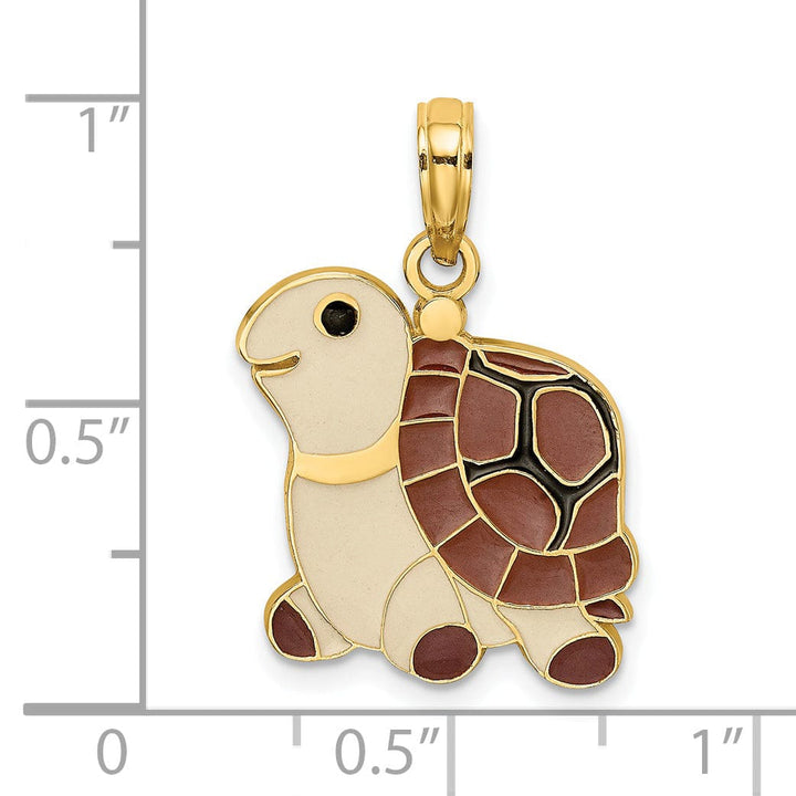 Lovely Rita's Pendants & Charms 14k Yellow Gold Casted Solid Polished Finish Brown, Tan and Black Enamel Turtle Charm Pendant