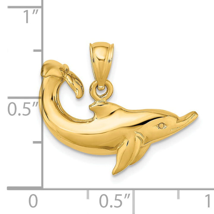 Lovely Rita's Pendants & Charms 14k Yellow Gold Casted Solid Polished Finish Dolphin Charm Pendant