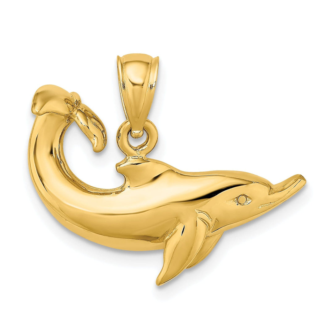 Lovely Rita's Pendants & Charms 14k Yellow Gold Casted Solid Polished Finish Dolphin Charm Pendant