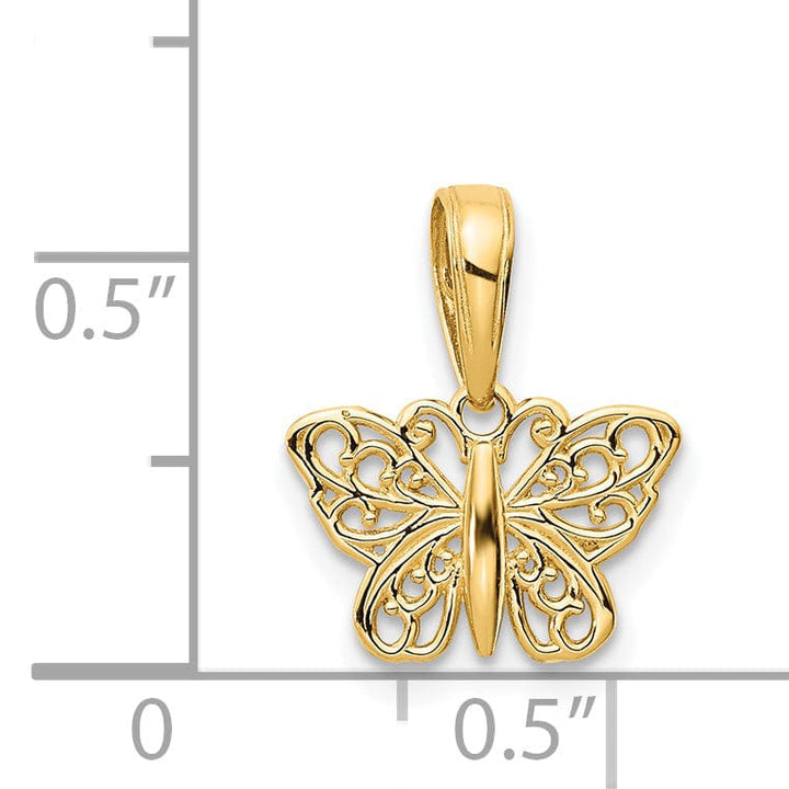 Lovely Rita's Pendants & Charms 14k Yellow Gold Casted Solid Polished Finish Filigree Butterfly Charm Pendant