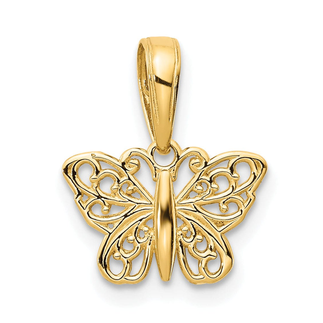 Lovely Rita's Pendants & Charms 14k Yellow Gold Casted Solid Polished Finish Filigree Butterfly Charm Pendant