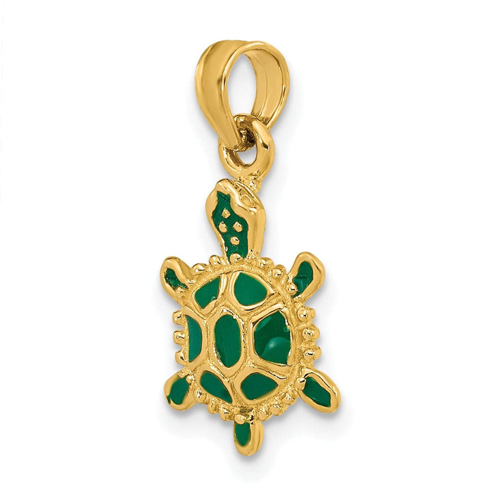 Lovely Rita's Pendants & Charms 14k Yellow Gold Casted Solid Polished Finish Green Enamel 3D Land Turtle Charm Pendant