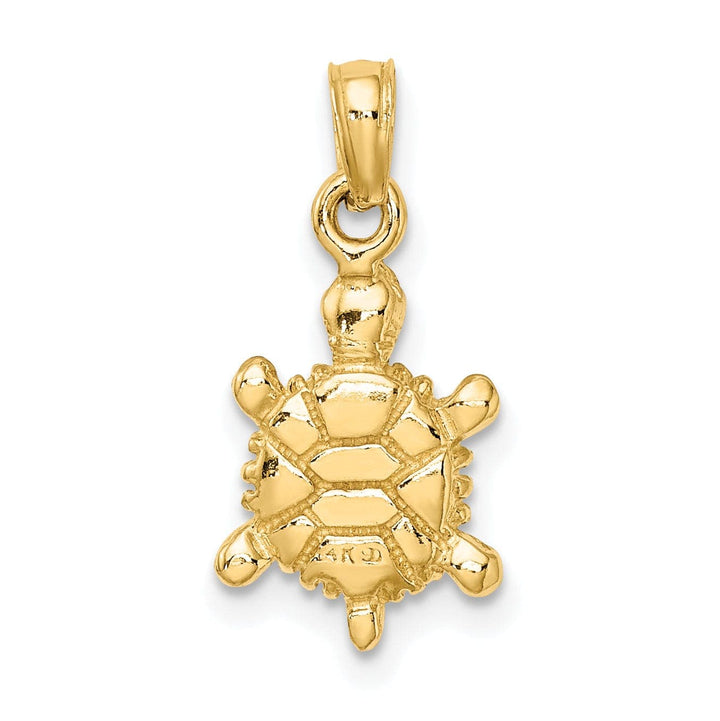 Lovely Rita's Pendants & Charms 14k Yellow Gold Casted Solid Polished Finish Green Enamel 3D Land Turtle Charm Pendant
