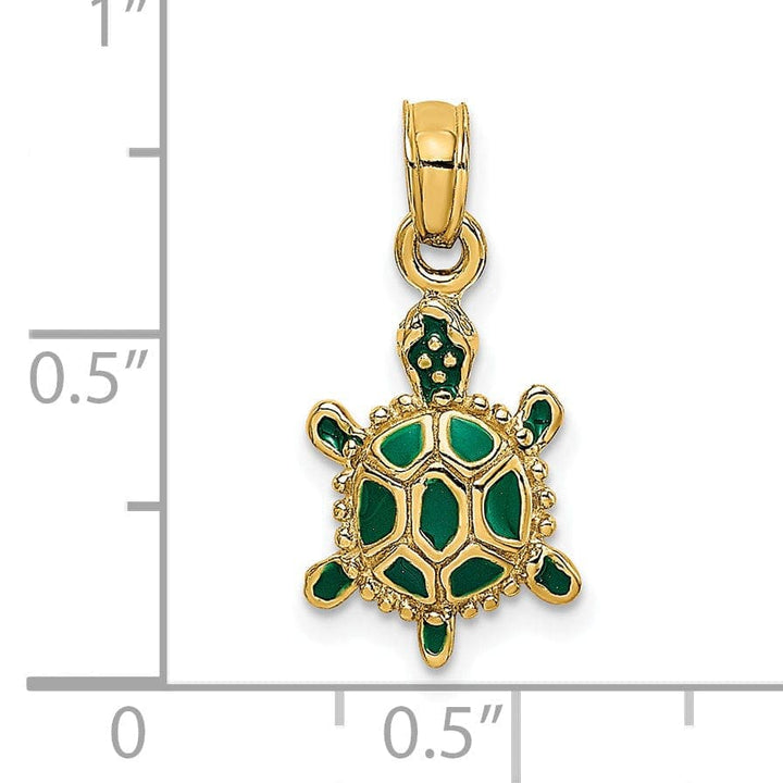 Lovely Rita's Pendants & Charms 14k Yellow Gold Casted Solid Polished Finish Green Enamel 3D Land Turtle Charm Pendant