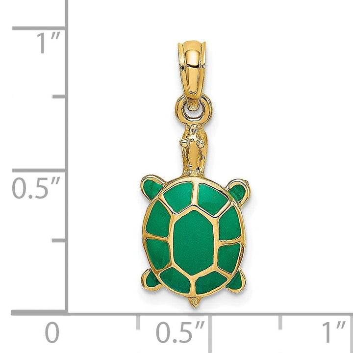 Lovely Rita's Pendants & Charms 14k Yellow Gold Casted Solid Polished Finish Green Enamel Tortoise Charm Pendant