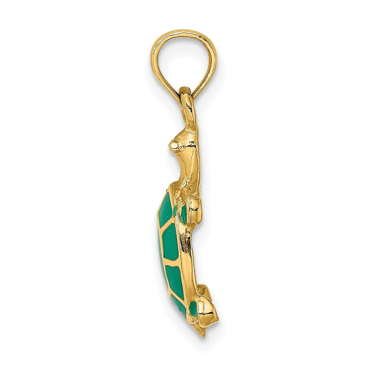 Lovely Rita's Pendants & Charms 14k Yellow Gold Casted Solid Polished Finish Green Enamel Tortoise Charm Pendant