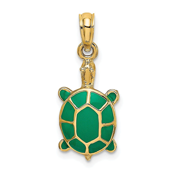 Lovely Rita's Pendants & Charms 14k Yellow Gold Casted Solid Polished Finish Green Enamel Tortoise Charm Pendant