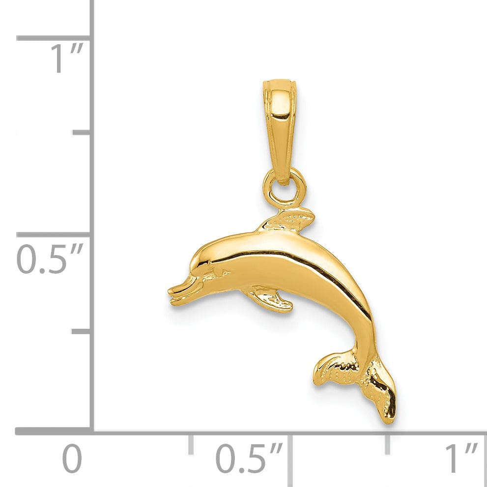Lovely Rita's Pendants & Charms 14k Yellow Gold Casted Solid Polished Finish Jumping Design Dolphin Charm Pendant