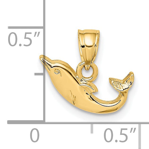 Lovely Rita's Pendants & Charms 14k Yellow Gold Casted Solid Polished Finish Mini Dolphin Charm Pendant