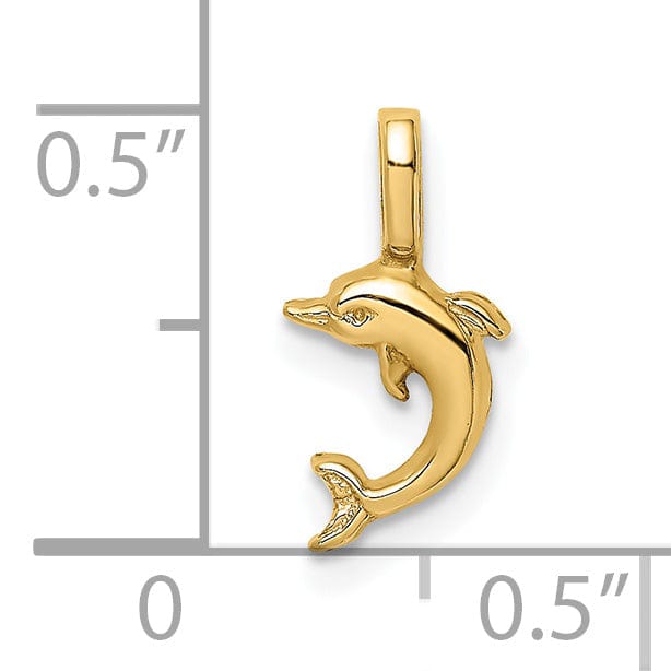 Lovely Rita's Pendants & Charms 14k Yellow Gold Casted Solid Polished Finish Mini Jumping Dolphin with Fixed Bail Charm Pendant