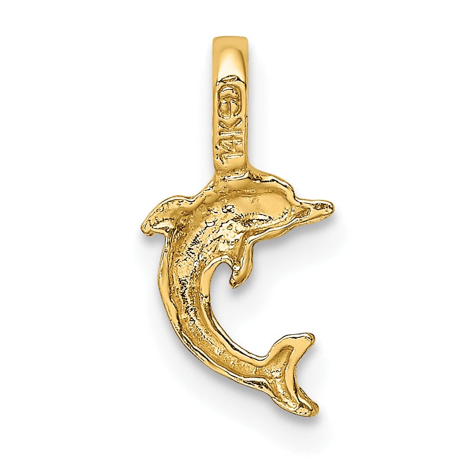 Lovely Rita's Pendants & Charms 14k Yellow Gold Casted Solid Polished Finish Mini Jumping Dolphin with Fixed Bail Charm Pendant