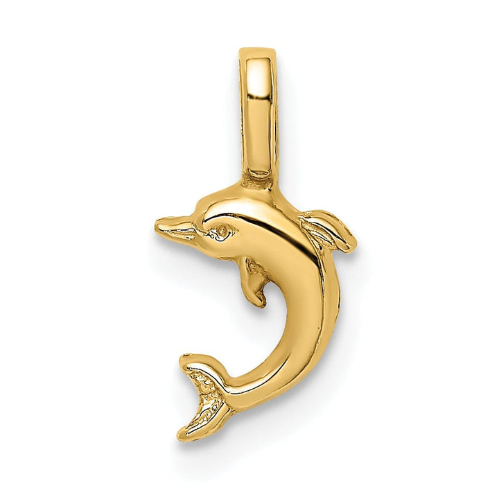 Lovely Rita's Pendants & Charms 14k Yellow Gold Casted Solid Polished Finish Mini Jumping Dolphin with Fixed Bail Charm Pendant