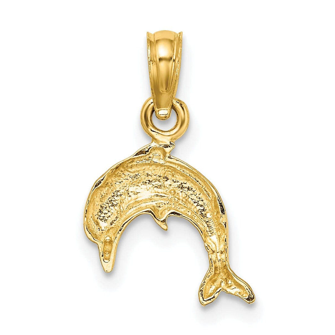 Lovely Rita's Pendants & Charms 14k Yellow Gold Casted Solid Textured and Polished Finish Mini Dolphin Jumping Charm Pendant
