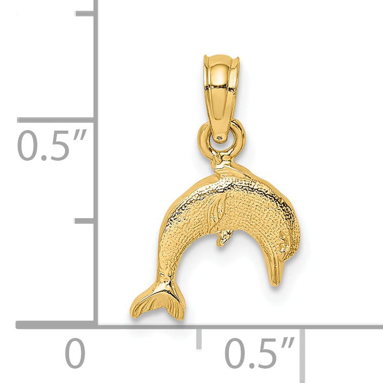 Lovely Rita's Pendants & Charms 14k Yellow Gold Casted Solid Textured and Polished Finish Mini Dolphin Jumping Charm Pendant