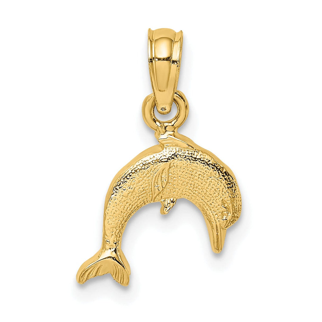 Lovely Rita's Pendants & Charms 14k Yellow Gold Casted Solid Textured and Polished Finish Mini Dolphin Jumping Charm Pendant