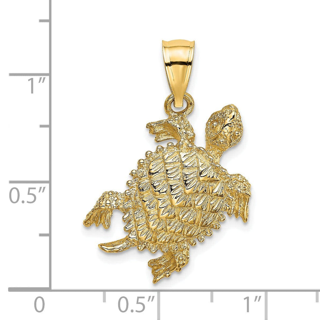 Lovely Rita's Pendants & Charms 14k Yellow Gold Casted Solid Textured and Polished Finish Sea Turtle with Tail Charm Pendant