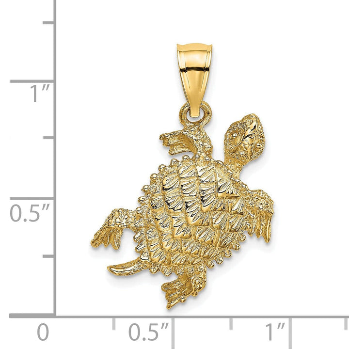 Lovely Rita's Pendants & Charms 14k Yellow Gold Casted Solid Textured and Polished Finish Sea Turtle with Tail Charm Pendant