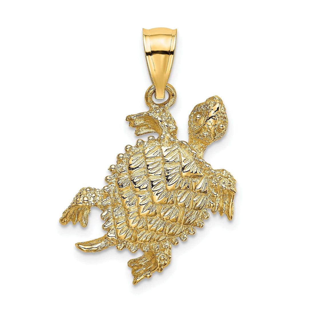 Lovely Rita's Pendants & Charms 14k Yellow Gold Casted Solid Textured and Polished Finish Sea Turtle with Tail Charm Pendant