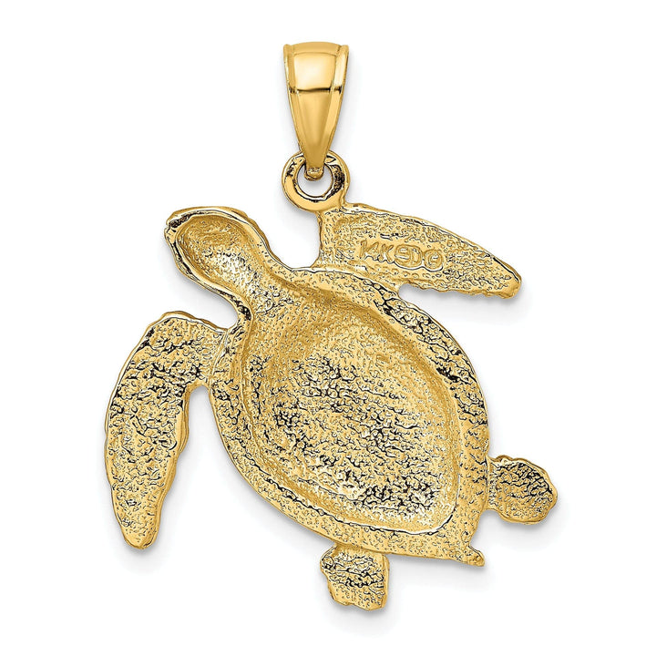 Lovely Rita's Pendants & Charms 14k Yellow Gold Casted Solid Textured and Polished Finish  Swimming Sea Turtle Charm Pendant