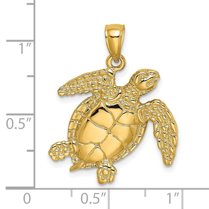 Lovely Rita's Pendants & Charms 14k Yellow Gold Casted Solid Textured and Polished Finish  Swimming Sea Turtle Charm Pendant