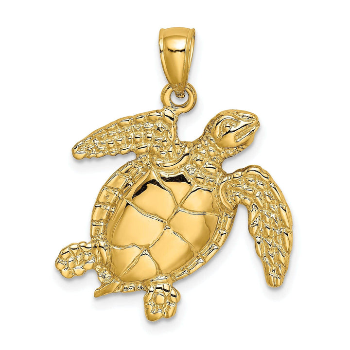 Lovely Rita's Pendants & Charms 14k Yellow Gold Casted Solid Textured and Polished Finish  Swimming Sea Turtle Charm Pendant