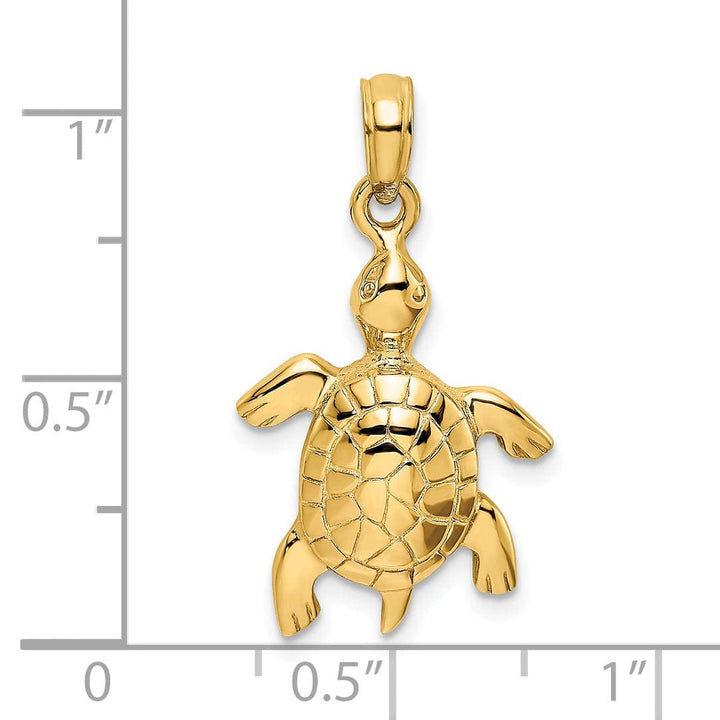 Lovely Rita's Pendants & Charms 14k Yellow Gold Casted Solid Textured and Polished Finish Turtle with Textured Shell Charm Pendant