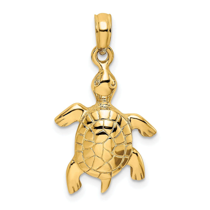 Lovely Rita's Pendants & Charms 14k Yellow Gold Casted Solid Textured and Polished Finish Turtle with Textured Shell Charm Pendant