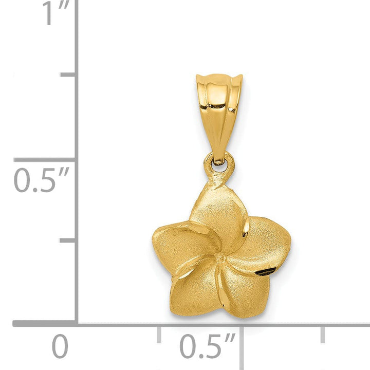 Lovely Rita's Pendants & Charms 14k Yellow Gold Casted Solid Textured Back Polished and Textured Finish Plumeria Floral  Charm Pendant
