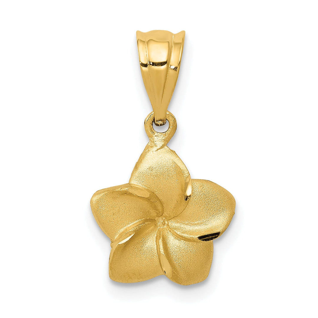 Lovely Rita's Pendants & Charms 14k Yellow Gold Casted Solid Textured Back Polished and Textured Finish Plumeria Floral  Charm Pendant