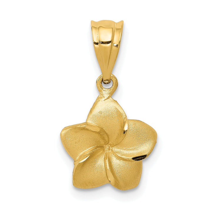 Lovely Rita's Pendants & Charms 14k Yellow Gold Casted Solid Textured Back Polished and Textured Finish Plumeria Floral  Charm Pendant