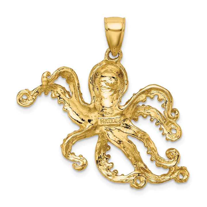 Lovely Rita's Pendants & Charms 14K Yellow Gold Casted Solid Textured Polished Finish Octopus Charm Pendant